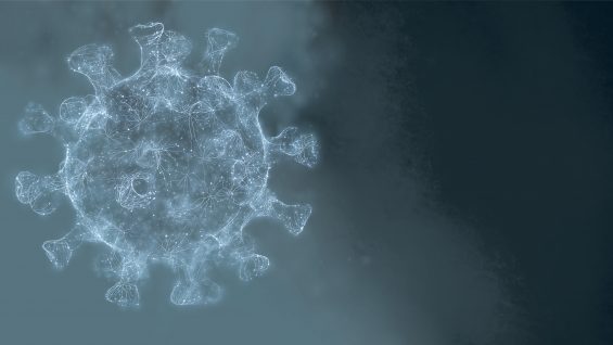 Vector conceptual Coronavirus illustration. 3d virus form on a abstract background. Pathogen visualization. Design for banner information, flyer, poster, etc.